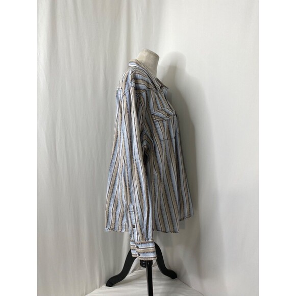 Cody James Mens Western Pearl Snap Shirt Blue and Tan Striped Cowboy Size XXL - Picture 8 of 13